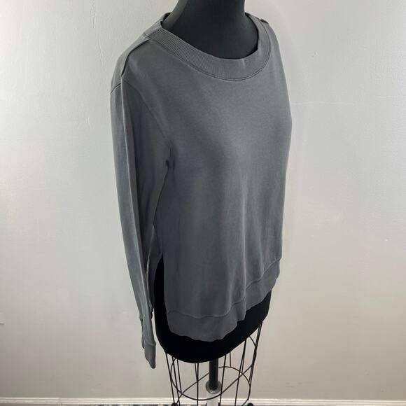 NANCY ROSE Gray Lightning Bolt Top Cotton Side Slit Crew Neck Performance Size 4 - Picture 6 of 10